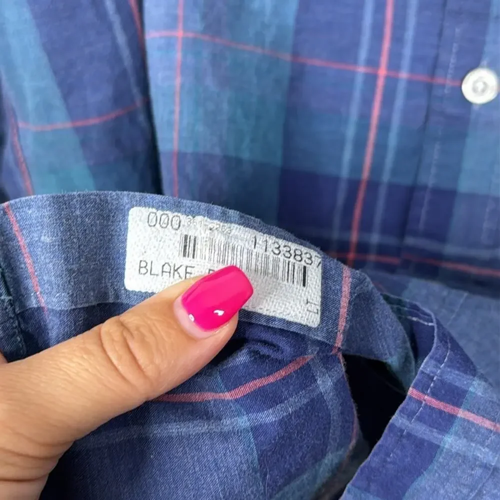 J. Crew Men's Blue Plaid Button Down Shirt XL 100% Cotton Slim Fit Casual